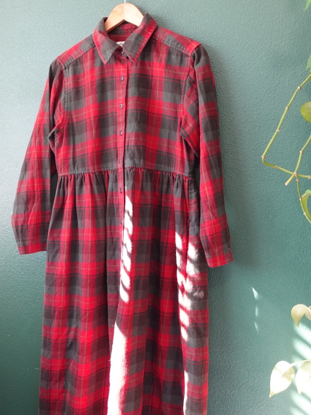 Vtg Eddie Bauer Plaid Flannel Shirt Dress Buttons Heritage Cabincore
